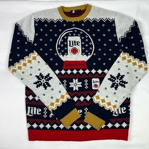Miller Lite Men Large Crewneck Ugly Christmas Sweater